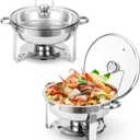 Garvee Chafing Dishes for Buffet, 5QT Buffet Servers and Warmers Set of 2, Round Chafing Dishes with Glass Lid, Stainless Steel Food Warmers for Parties, Catering Supplies for Wedding, Banquet, Silver