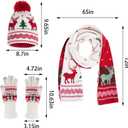 hoyuwak Knitted Hat Scarf Glove Set for Women, Pom Pom Beanie Warm Gloves Winter Scarf Winter Set for Christmas Cold Weather, White, Red