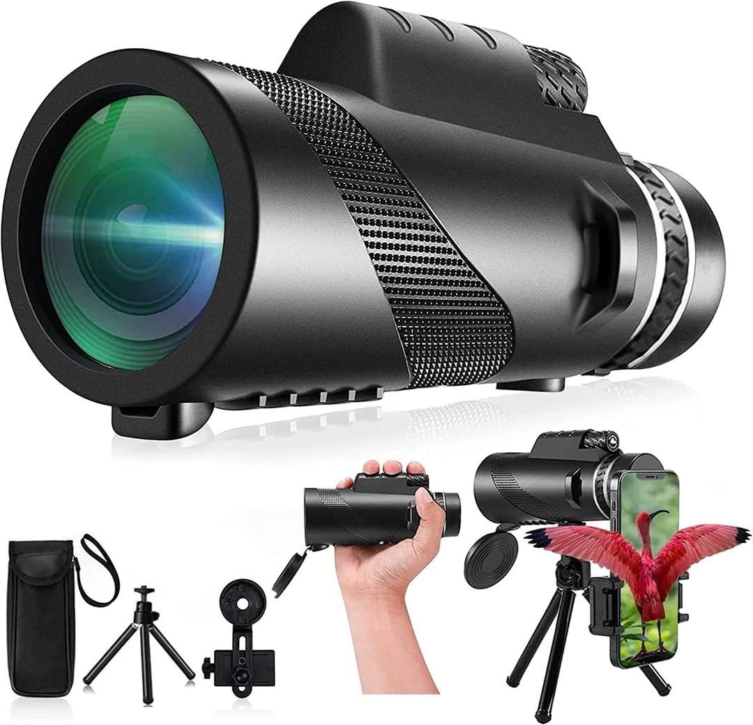 Monocular-Telescope 80x100 High Powered Monoculars High Definition for Adults High Powered with Smartphone Adapter Telescope Hunting Wildlife Bird Watching Travel Camping Hiking-Black