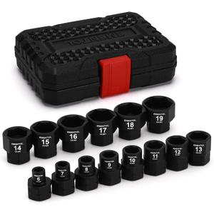 EMENTOL 14PCS 3/8" Drive Low Profile Nano Impact Socket Set, 3/8-Inch Drive stubby sockets, Metric, 6mm-19mm, CR-MO