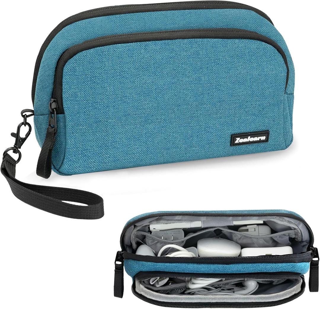 Portable Electronics Organizer Travel Case, Double Layers Tech Organizer, All-in-One Charger Storage Bag for Charging Cable, USB Cord, Charger, Power Bank, Flash Drive, Blue (M)