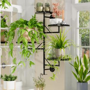 PPN Rotating Wall Plant Shelves Versatile Window Plant Shelf for Indoor Plants Bathroom Living Room Use Wall Planter with Durable Metal Material 4 Pots (Black)