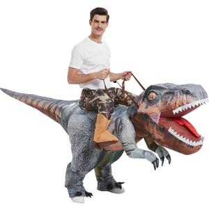 One Casa Inflatable T Rex Costume Adult, Blow Up Dinosaur Suit, Ride On Halloween Costumes for Men Women (72INCH)
