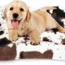 ULIGOTA Dog Bed Crate Pad Pet Cushion Mat for Small Dogs, Soft Fluffy Kennel Pad, Anti-Slip Comfy, White/Brown