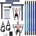 Upgraded Pilates Bar Kit with Resistance Bands Natural Latex for Women & Men, Heavy-Duty Stainless Steel Multifunctional Yoga Pilates Stick for Home Gym Exercise Fitness Equipment Full-Body Workouts (Blue(20/40/60lbs))