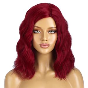 BERON Wine Red Wigs for Women Short Curly Wavy Wig Girls Burgundy Color Body 14 Inch Heat Resistant Synthetic Hair Wig for Cosplay Party or Daily Use