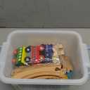 Wooden Train Set 35 Piece All in One Wooden Toy Train Tracks Set with Magnetic Trains and Railway Accessories, Comes in A Clear Container, Compatible with All Major Brands