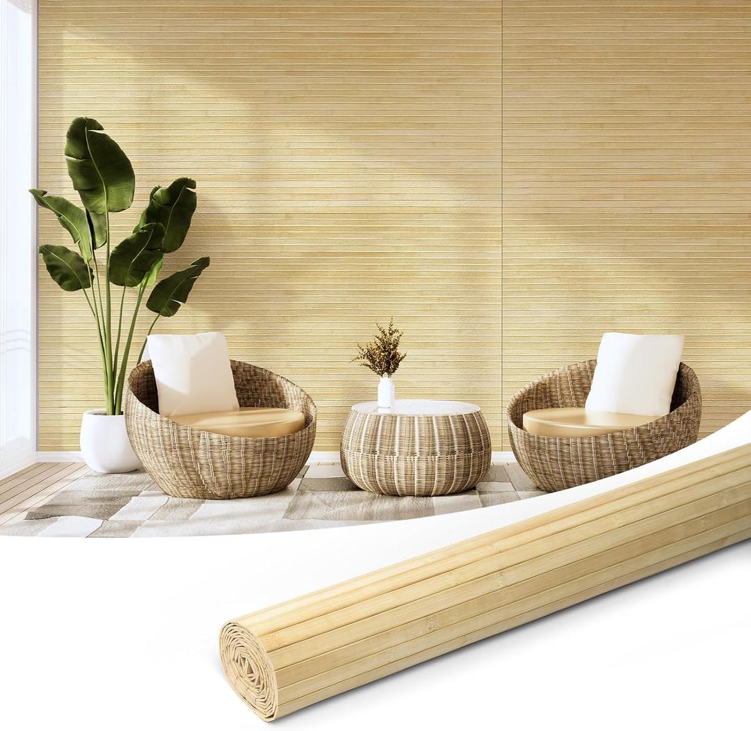 Art3d Natural Bamboo Wall Panel for Interior Wall Decor, Renewable Pole Wrap Wainscoting Paneling for Wall Ceiling Furniture Cabinet Office, 48 x 96 Inch - Raw