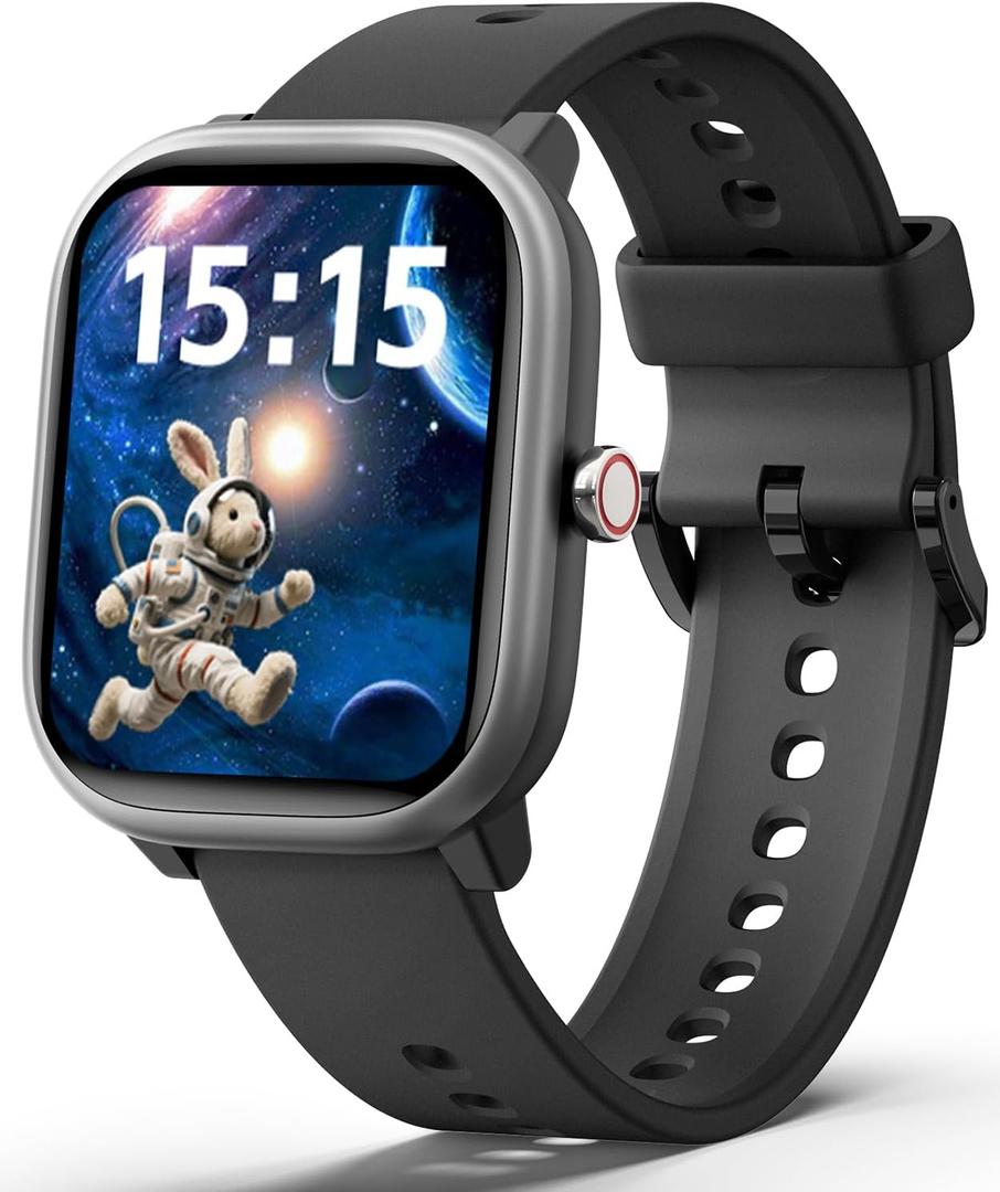 Kids Smart Watch for Boys Girls, Fitness Tracker with Heart Rate Sleep Monitor, 1.83" Touchscreen with 12 Puzzle Games, Waterproof Activity Tracker Pedometer for Android iPhone (Black)