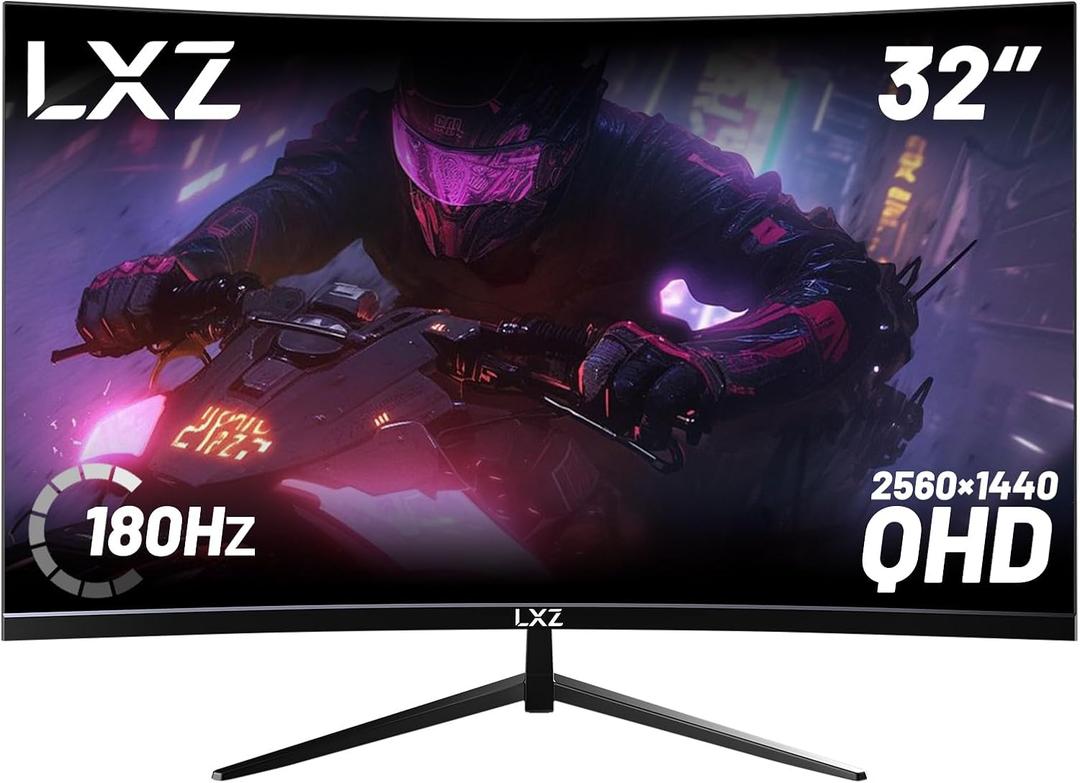 LXZ Curved 32 Inch Gaming Monitor 1500R, 2K QHD 180hz Frameless Display 99% sRGB, 178Wide Viewing Angle, Display Port HDMI - Black