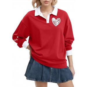Valentine Shirts for Women Love Heart Graphic Tee Valentines Day Gift Long Sleeve Polo Shirt Casual Loose Lover Tops, Size: X-Large