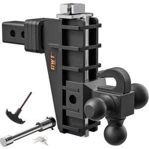 Adjustable Trailer Hitch with Hook, Tri-Ball (1-7/8" x 2" x 2-5/16") Drop Hitch, Fits 2-Inch Receiver, 6 Inch Drop Hitch, 17000 LBS GTW Tow Hitch for Heavy Duty Truck, Solid Ball Mount