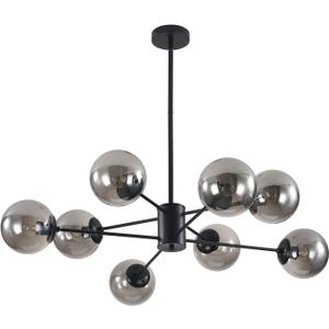 KCO Lighting 8 Lights Modern Sputnik Ceiling Light Fixture Black Globe Chandelier Smoke Gray Glass Chandelier Mid Century Hanging Light Fixture, 36.6" x 36.6" x 25.3"