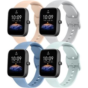 Meliya Bands Compatible with Amazfit GTS/GTS 2/GTS 3/GTS 2e/GTS 2 mini/GTS 4 mini/GTS 4/GTR mini, 20mm Silicone Watch Band Replacement Straps for Amazfit Bip U Pro/Bip/Bip Lite/Bip S/Bip S lite/Bip U/Bip 3/Bip 3 Pro (Blue+Cyan+Light Grey+Apricot Pink)
