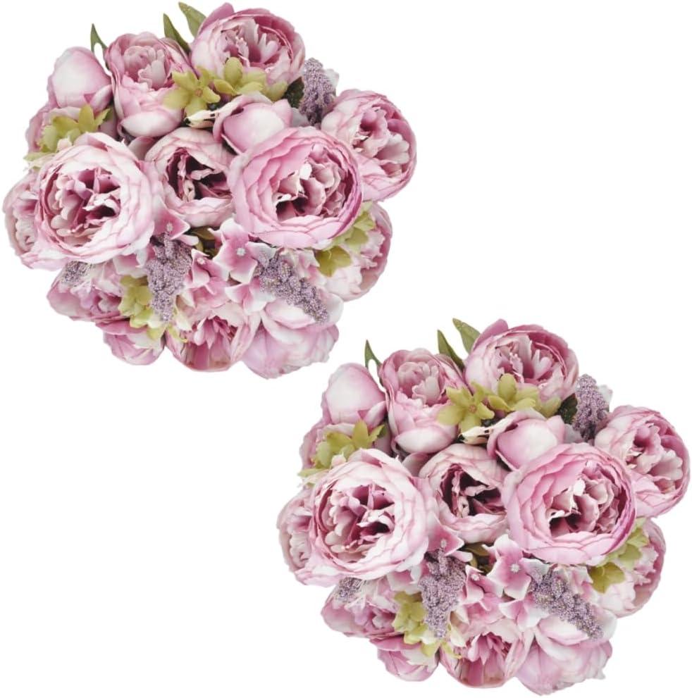 2 Packs Artificial Peony Flowers Silk Peonies Fake Flower Bouquet Arrangements for Home Wedding Party Decoration (Sweetened Bean)