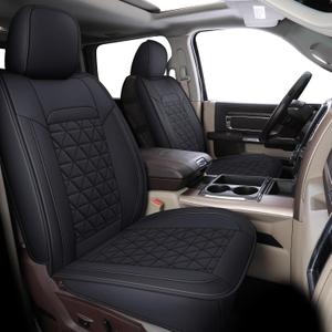 Coverado Ram Seat Covers Full Set, Waterproof Ram 1500 Seat Cover Compatible with 2002-2026 Dodge RAM 1500 2500 3500 Crew Quad Cab with Curved Bench, Black