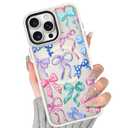 BITOBE Case for iPhone 15 Pro Max [Compatible with MagSafe] Cute Ribbon Bow Pattern for Women Girls Soft TPU Bumper Translucent Magnetic Slim Protective Cover - Bows