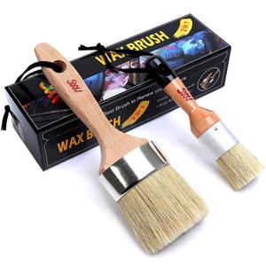 Chalk Paint Brushes Set, Pack of 2 Wax Brush - 2.5 Inches Large, Natural Bristles, Perfect for Furniture Painting, Stencils, Waxing - No Shedding, Superior Paint Pick-Up & Release