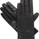Isotoner Women's Classic Stretch Faux and Genuine Leather Touchscreen Gloves (Black, M)