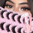 Losha Lashes Fluffy False Eyelashes 10 Pairs Spiky Cat Eye Lashes Kit with Lash Glue and Lash Tweezers 3D Volume Fake Eyelashes Soft Faux Mink Lashes Pack (Bold)