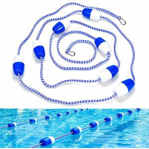 Pool Safety Rope with Floats, 16-22 ft Adjustable Floating Pool Divider Rope with Stainless Steel Hooks, High Visibility Swimming Pool Rope for Indoor & Outdoor Pools, Marking Deep & Shallow Areas