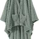 Wearable Blanket Sherpa Fleece Shawl Blanket with Pockets Blanket Poncho Cape for Adults, Cozy Shawl TV Throw Blankets (Sage)