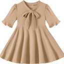 Toddler Dress Summer Baby Girls Floral Ruffle Sleeve Dresses for Girls Casual Church Party Knee Length Sundress (2-3T, A Line Brown)