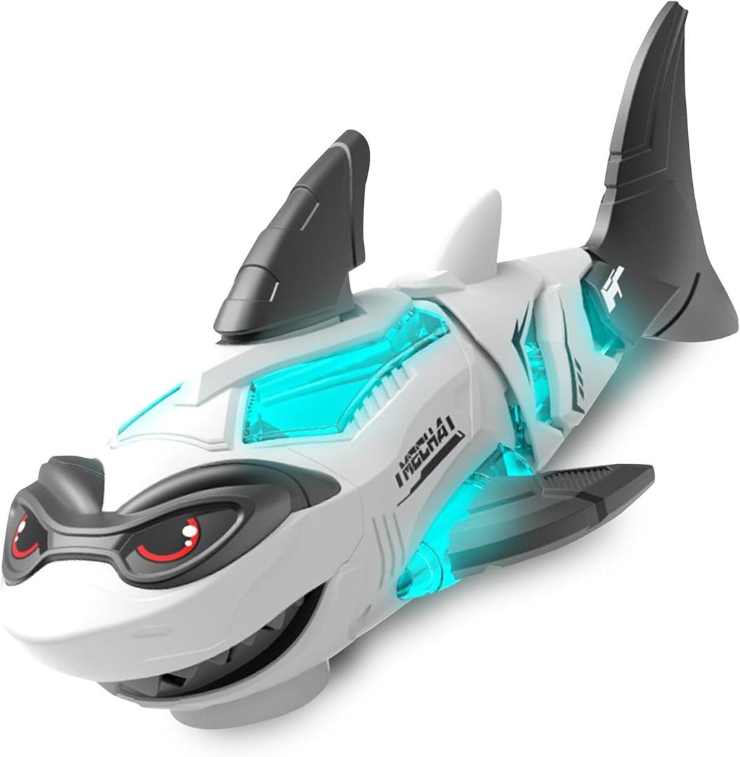 puzgic Shark Toy Interactive Crawling Shark Toys with Music and Lights for Kids, Auto-Direction Change Crawling Walking Toy for Infants Toddlers 3 4 5 6 7 8 Year Old, Boy Girl Birthday