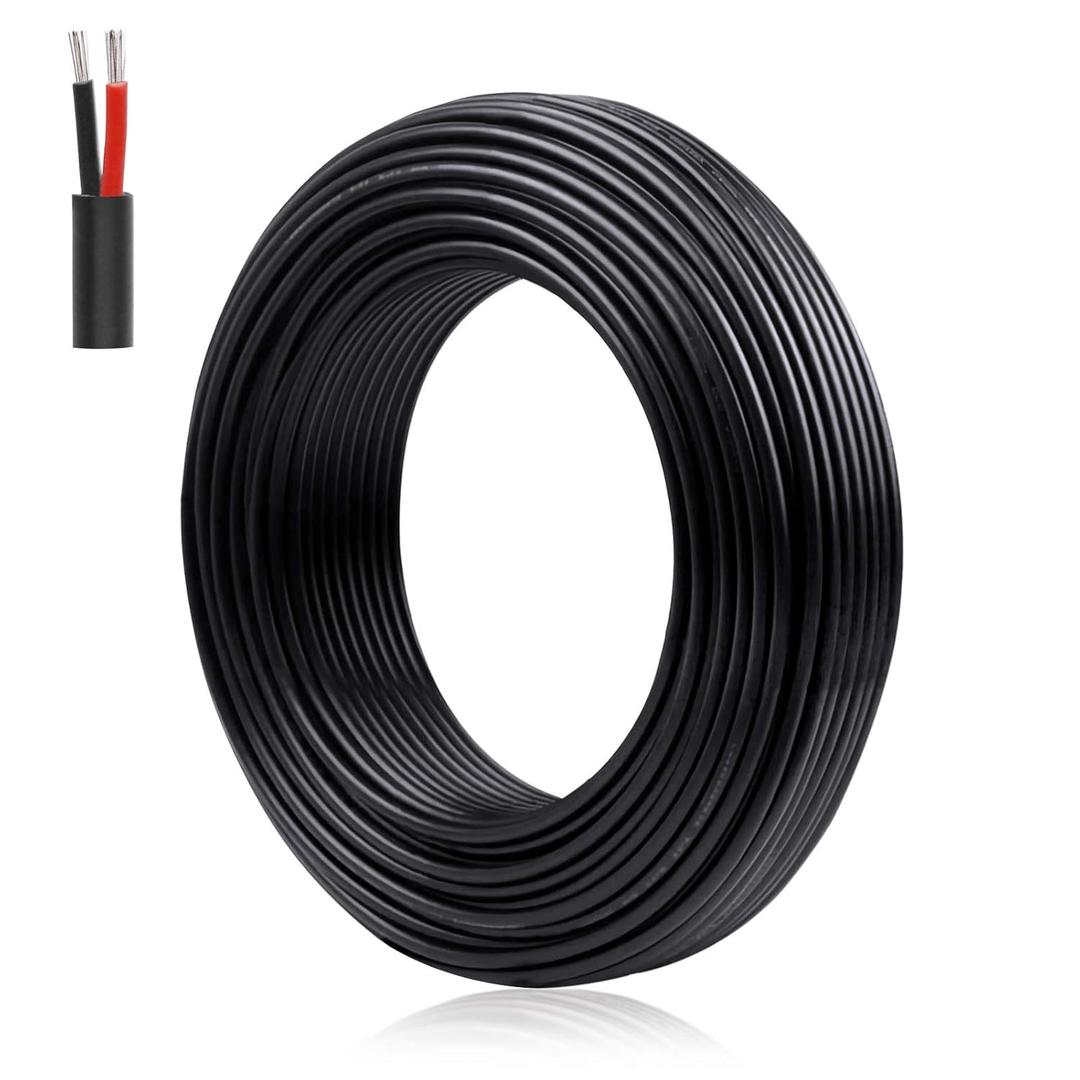 22 Gauge 2 Conductor Electrical Wire, 20M/65.6ft 22 AWG Insulated Stranded Hookup Wire, Black PVC Jacketed Tinned Copper Extension Cord, Flexible Low Voltage LED Cable for LED Strips Lamps Lighting