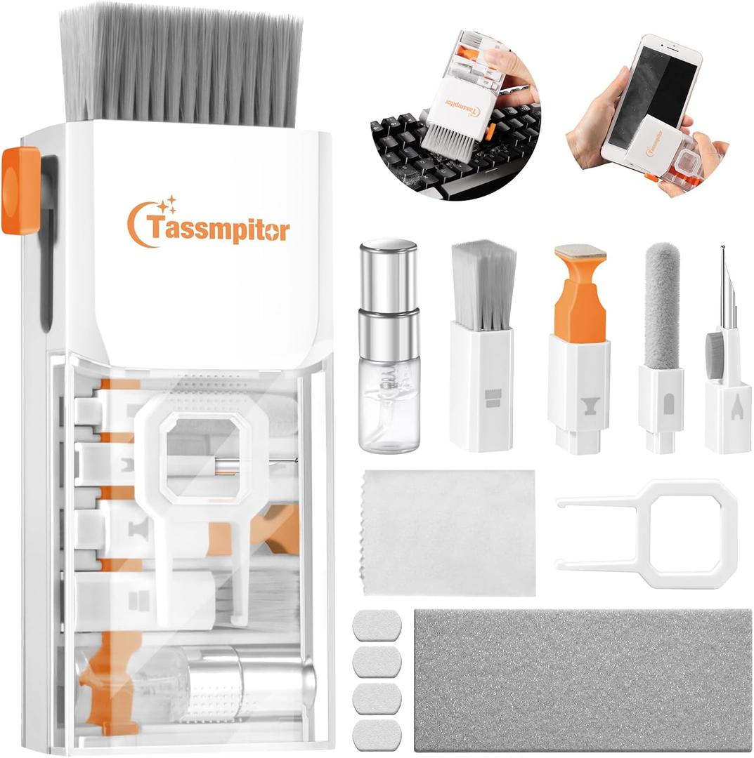 Keyboard Cleaner Laptop Cleaning Kit, All-in-One Keyboard Cleaning Kit, Laptop Cleaner Tool for MacBook iPad iPhone Computer, Portable Electronics Brush Tool for Tablet PC Camera Lens Earbuds Monitor (Bright White)