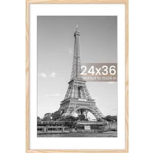 upsimples 24x36 Poster Frame, Display Pictures 20x30 with Mat or 24x36 Without Mat, Wall Hanging Picture Frame, Natural, 1 Pack