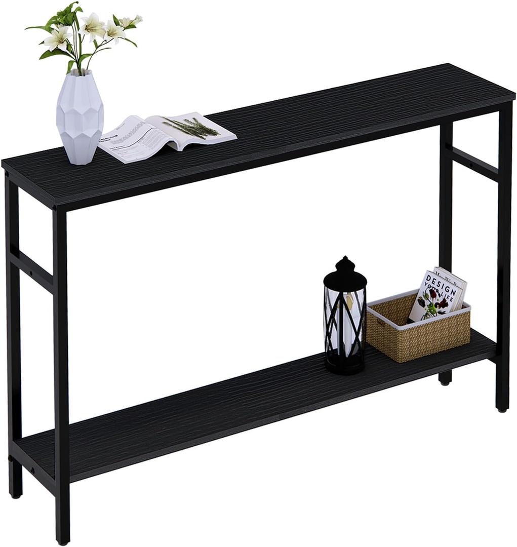 Timberer Narrow Console Table, 47 Inch Sofa Table with Adjustable Shelf, 2-Tier Long Skinny Table for Hallway, Entryway, Living Room, Foyer, Black