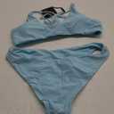ZAFUL Women's Tie Back Padded High Cut Bralette Bikini Set Two Piece Swimsuit (1-Light Blue, S)