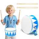 Kids Drum Set,8" Wooden Drum Toys with Adjustable Strap and 2 Drumsticks,Sensory Musical Instrument for Toddler Boys & Girls,Party Gift(Blue)