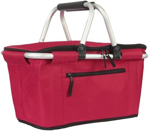 Picnic Basket, SIYUAN 27L Collapsible Insulated Farmers Market Basket for Shopping Traveling Large Grocery Tote Bag with Handles Red