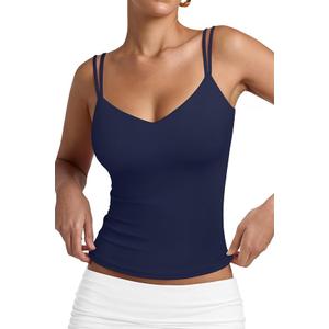 PINKMSTYLE Women Sexy V Neck Tank Top Sleeveless Double Lined Slim Fit Summer Double Spaghetti Strap Cami Going Out Tops XS