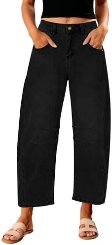 GRAPENT Barrel Jeans for Women Trendy High Waisted Wide Leg Baggy Cropped Relax Fit Stretch Denim Trouser Ankle Pants (4)