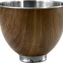 5QT Stainless Steel Mixer Bowl, Compatible with KitchenAid Series 4.5-5QT Tilt-Head Mixers, Suitable for K45SS, KSM75, KSM90, KSM100, KSM150, Wood TextureDishwasher Safe, Heavy Duty, No Residue