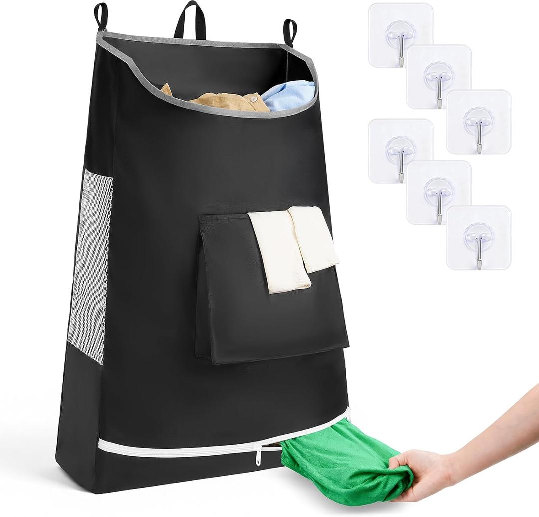 Hanging Laundry Hamper Bag, Extra Large Storage Space (30"x21"x4"), with 6 Hooks, Suitable for Dirty Clothes Storage, Wall Mounted and Door Mounted Laundry Basket