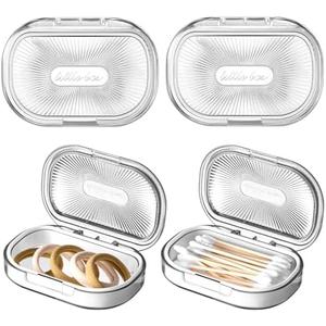 Kigley 4 Pcs Hair Tie Container Small Portable Travel Cotton Swab Holder Flosser Dispenser with Lid Plastic Box Beads Storage Containers for Small Items, 3.94 x 2.76 Inch (White)