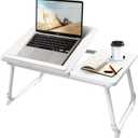 CloudTrip Laptop Desk for Bed or Couch, Lap Desk, Woking in Bed Desk, Home Office Desks, Breakfast Tray, Desk with Cup Holder, Watching Movies in Bed, Laptop Stand for Bed, Fordable Legs Desk (White), 13"D x 22"W x 9.85"H