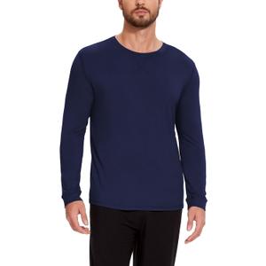 GYS Bamboo-Derived Viscose Men's Pajama Top Soft Long Sleeve Sleep T-Shirt (Navy) XL