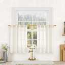 LAMIT Cream Linen Kitchen Curtains 30 Inch Length, Semi Sheer Light Filtering Window Panels Back Tab and Rod Pocket Drapes for Basement/Small Windows, 34 x 30 Inch, 2 Panels