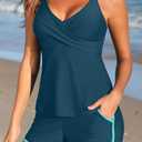 Aqua Eve Womens Tankini with Shorts - Two Piece Tummy Control Swimsuit Cross Back Bathing Suit with Pockets 2025 Swimwear (Blue, L)