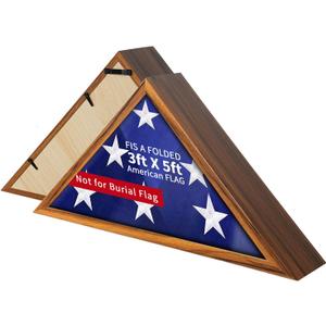 Flag Display Case for 3' x 5' Folded American Thin Flag, Military Flag R Edge Shadow Box with HD Tempered Glass and Wall Mount for Veteran - Retro