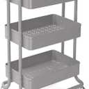 KoolerThings 3-Tier Rolling Metal Storage Organizer - Mobile Utility Rolling Storage Cart, Kitchen Cart with Caster Wheels (Grey)