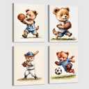 Framed Children's sports Canvas Wall Art printing Sports Decor for Boys Bedroom Rustic Soccer Baseball Rugby Basketball Canvas Pictures Kids Wall Art Vintage Ball Painting - Set of 4 (8"X10"