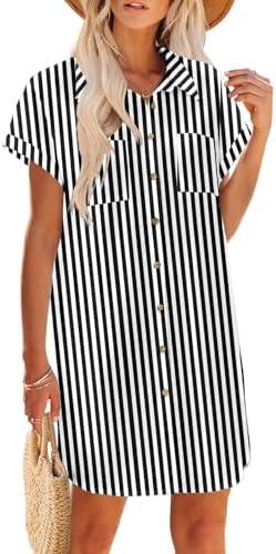 Zeagoo Summer Dresses for Women 2026 Cotton Button Down Short Sleeve Tshirt Dresses Casual Mini Beach Dress size S