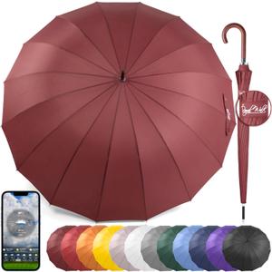 Royal Walk Windproof Large Umbrella for Rain 54 Inch Automatic Open for 2 Persons Wind Resistant Big Golf Umbrellas for Adult Men Women Classic Wooden Handle Fast Drying Strong 16 Ribs Travel 120cm (Dark Red)