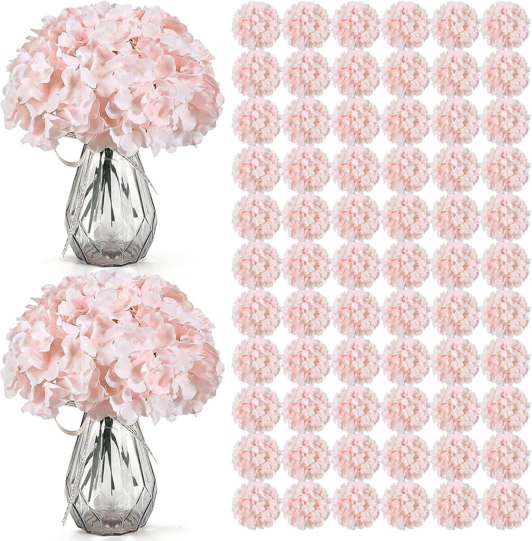 Auihiay 104 pcs Hydrangea Artificial Flowers, Pink Silk Hydrangea Heads with Stems, Hydrangea Flowers for Wedding Centerpiece, Baby Shower, Home Garden Party Decor (Pink)